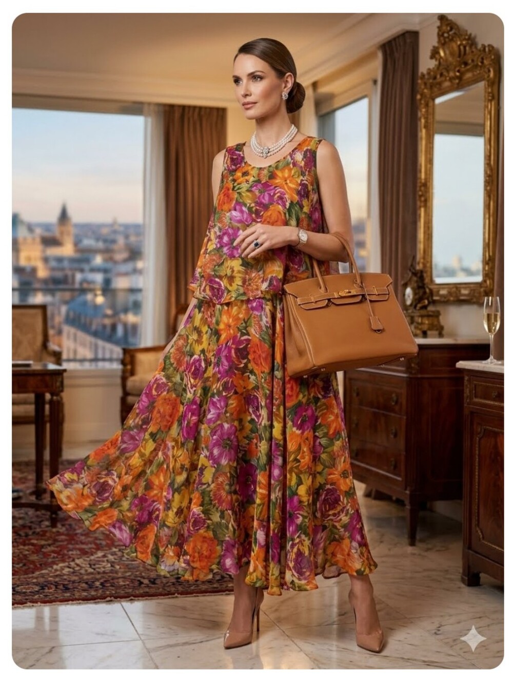 MENG Luxury 100% Silk Chiffon Watercolor Floral Co-Ord Matching Set XS/S